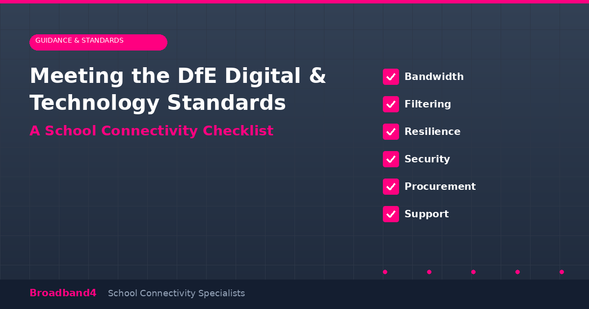 DfE digital technology standards school connectivity checklist with bandwidth, filtering, resilience and security requirements